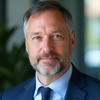 Portrait circulaire du fondateur de Groupe RH Innovant dans un décor professionnel